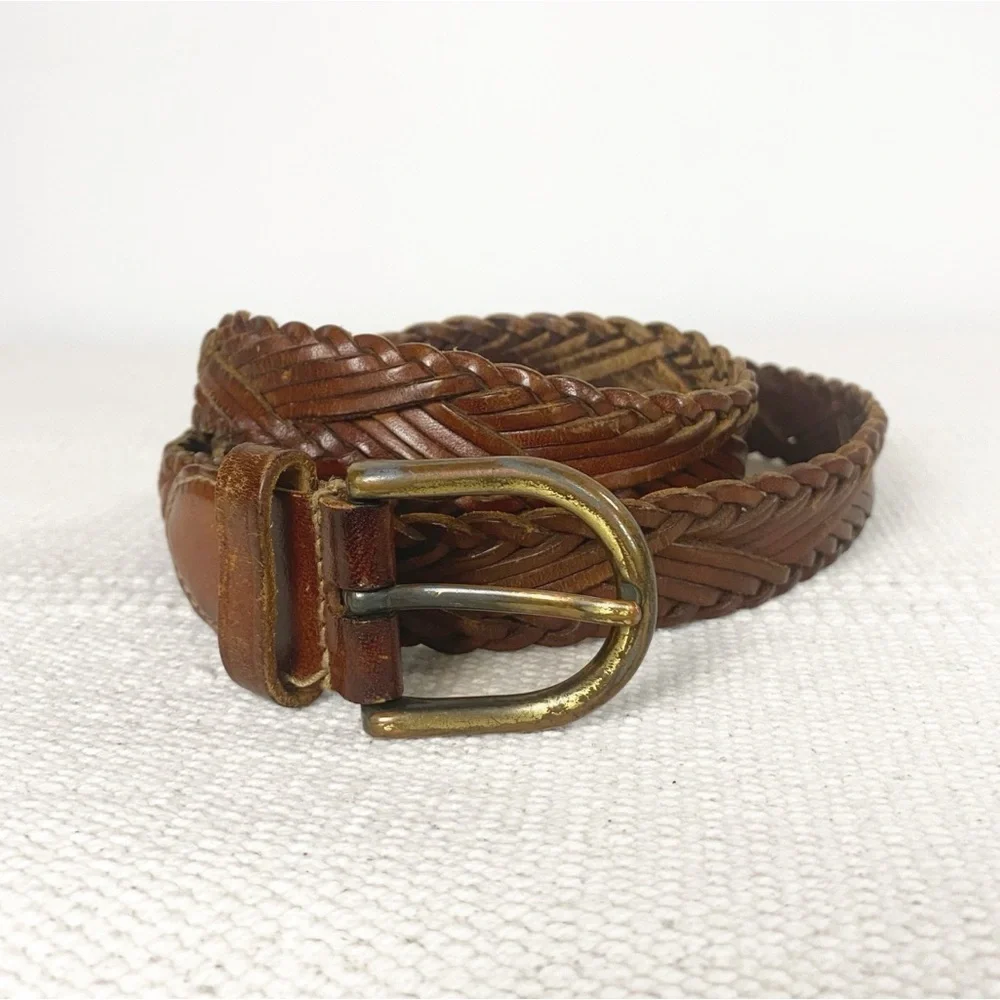 Vtg Italian Leather Braided Woven Western Belt Brown Womens size Small